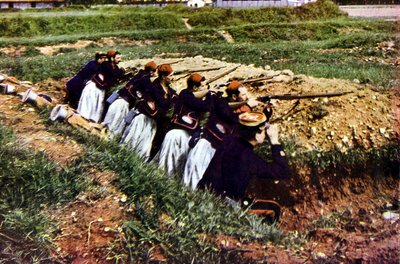 Zouave infanterietroepen van het Franse leger bij Barcy tijdens de Slag bij de Marne ten oosten van Parijs, september 1914 door Jules Gervais Courtellemont